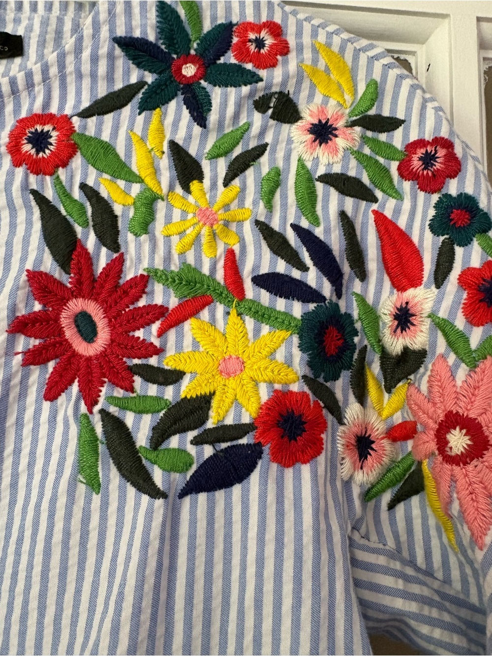 Zara Blue and White Striped embroidered jacket - Picture 4 of 13